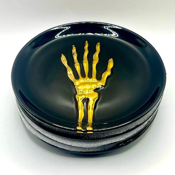 New Spooky Skelton black and gold appetizer plates - Picture 1 of 6